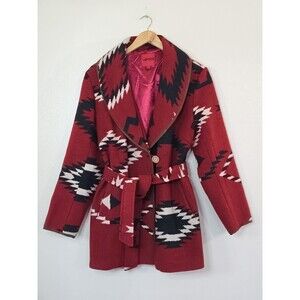 Black Mountain Peak Red Aztec Coat Jacket Womens Size Medium Southwest Navajo